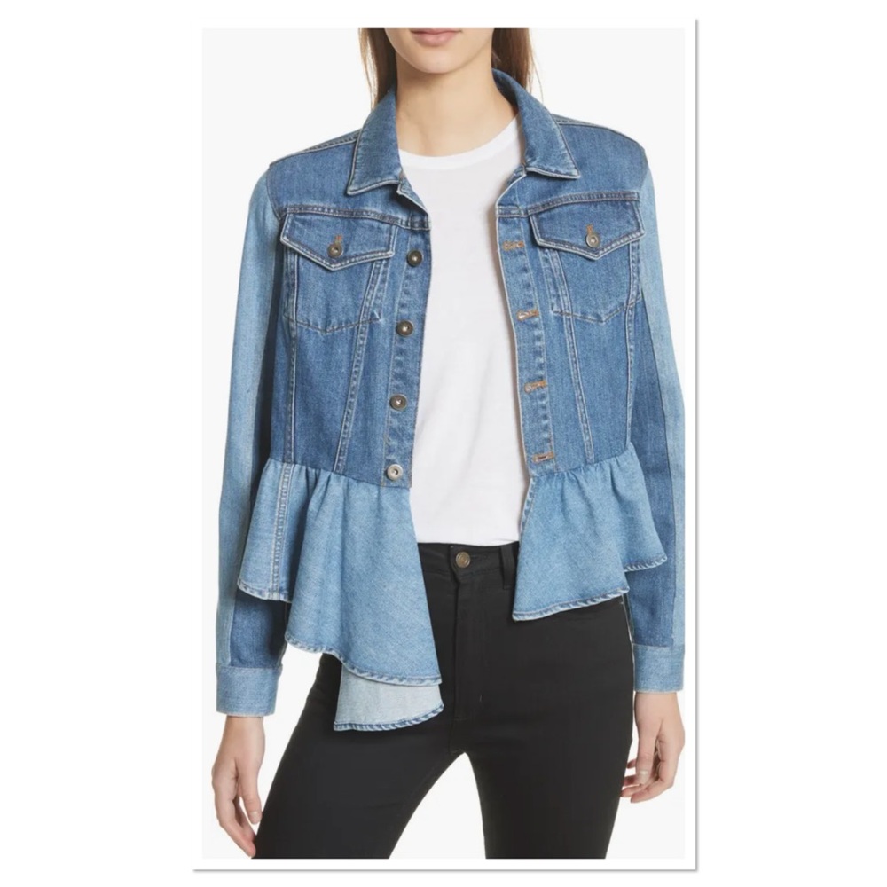 SEA Bicolor Peplum Hem Denim 100% Cotton Jacket Sz M